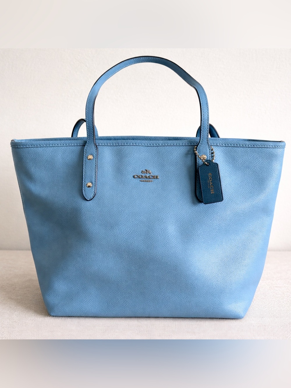 Coach City Tote Bag Blue Pebbled Leather Shoulder Handbag - Picture 2 of 9